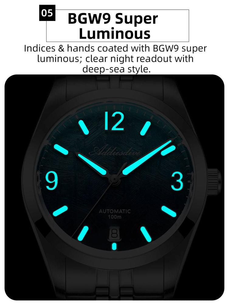 ADDIESDIVE New Watches AD2547 Sapphire 39mm Luxury Men Automatic Wristwatch Japan 8215 Mechanical BGW9 Luminous Waterproof 100m