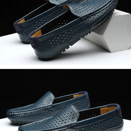 Mocassini da Uomo Estivi 2026 in Vera Pelle di Lusso, Scarpe Casual Traspiranti con Intaglio, Slip-on da Guida