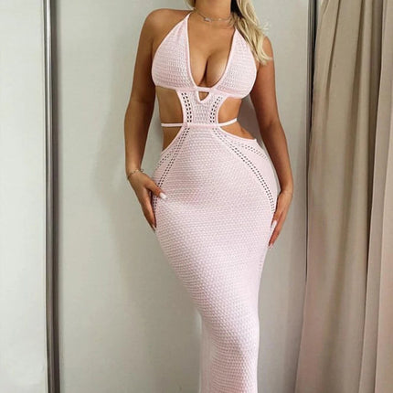 Abito da annodare senza schienale scollato stile sexy Abito da donna per le vacanze al mare Copricostume lavorato a maglia Abito lungo con protezione solare per il bagno del sole platinumshop