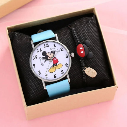 Nuovo set di braccialetti per orologi da donna Disney per bambini Confezione regalo Moda Topolino Orologi da cartone animato per bambini Bracciali da donna con scatola platinumshop