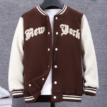 Boys' embroidered baseball uniform with letters on the outer tower is suitable for wearing in autumn and winter seasons