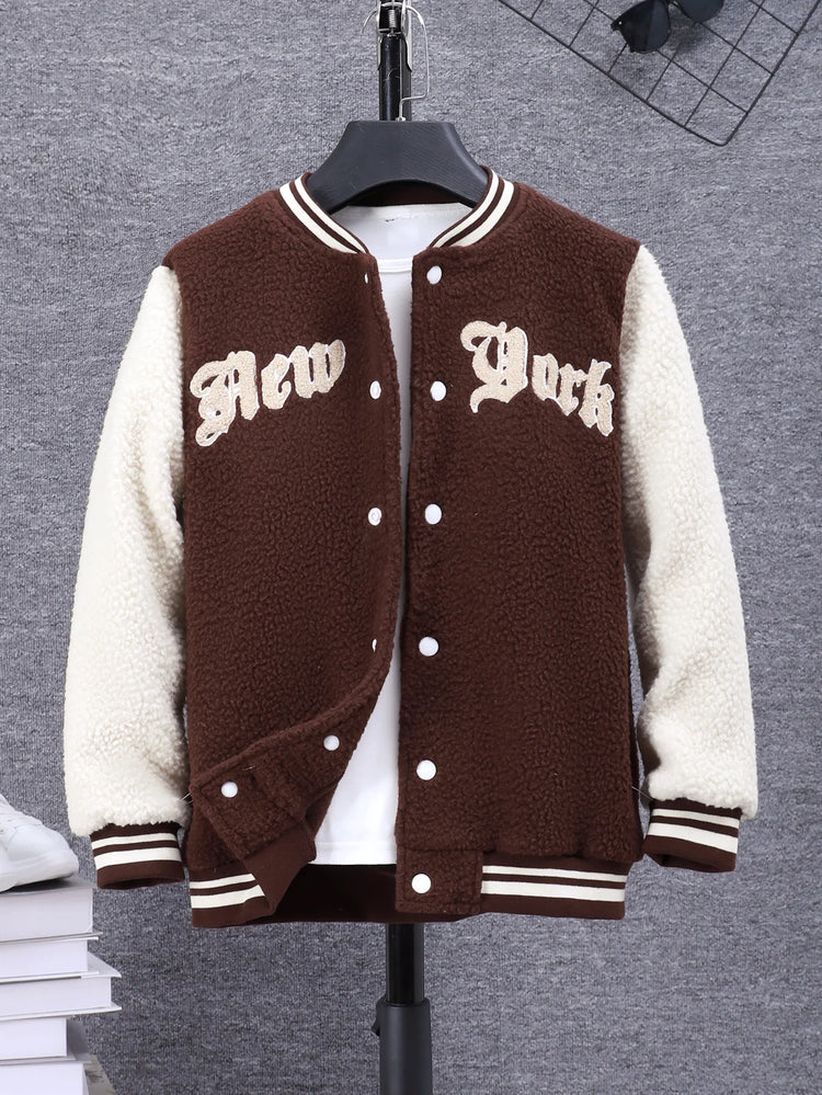 Boys' embroidered baseball uniform with letters on the outer tower is suitable for wearing in autumn and winter seasons