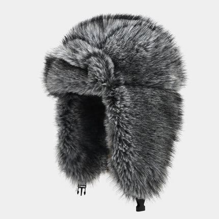 Women's Korean Style Imitation Fox Fur Lei Feng Cap Winter Thick Plush Ear Protection Hat for Outdoor Snow Cold And Warmth