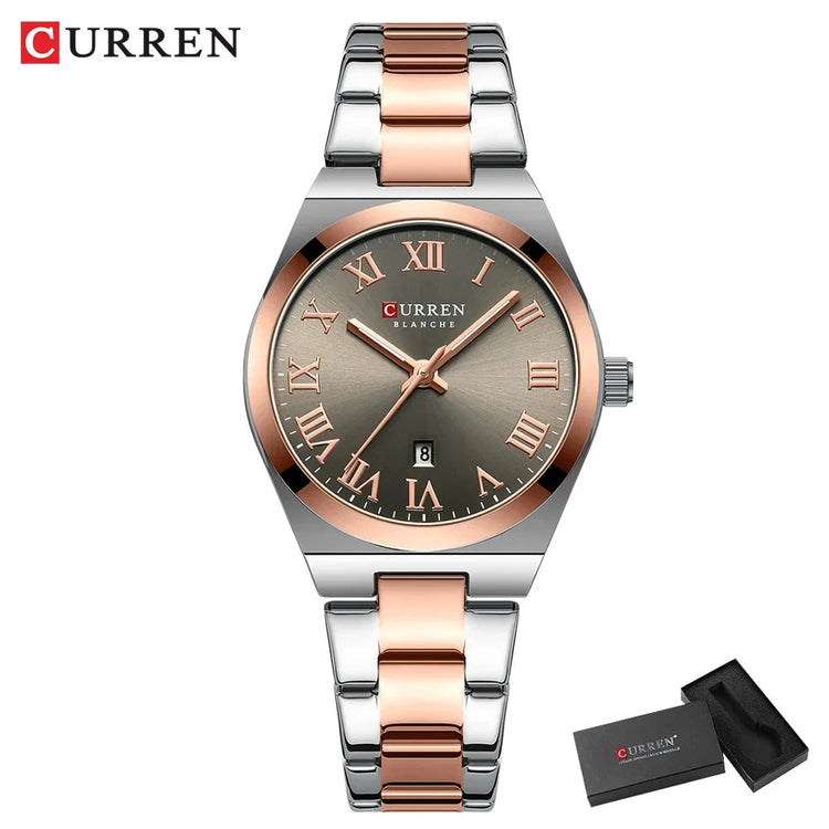 CURREN Orologio da donna, Orologi da donna, Orologi da donna, Abito alla moda impermeabile Bracciale in acciaio inossidabile Orologi analogici Data platinumshop