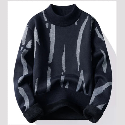 New Mens Sweater Fashion Knitted Fleece Lined Pullover Men's Autumn Winter Clothes Elegant Luxury Brand Fashion Knitted Sweaters