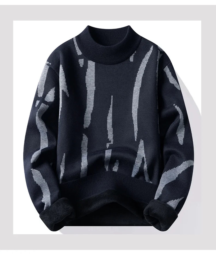 New Mens Sweater Fashion Knitted Fleece Lined Pullover Men's Autumn Winter Clothes Elegant Luxury Brand Fashion Knitted Sweaters