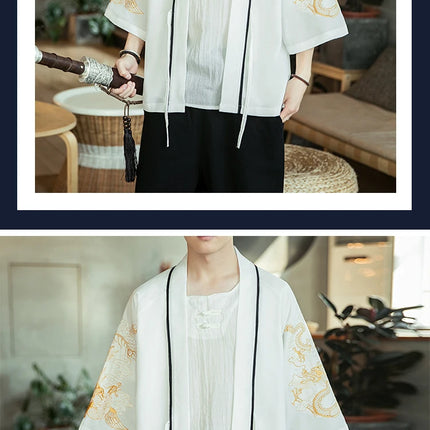 Japan Samurai Shirt uomo ricamato Kimono giapponese manica corta Cardigan uomo estate sottile moda Casual Yukata Cardigan Top uomo