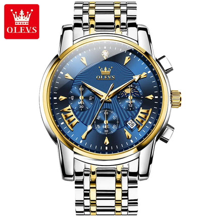 OLEVS Orologi al quarzo da uomo Orologi di marca in acciaio inossidabile Orologio sportivo impermeabile per uomo Cronografo con fasi lunari platinumshop