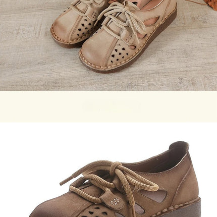 Women's Leather Slip-on Sandals 2026 New Style, Women's Thick Sole Sandals, Retro Mom Style Shoes with Holes, Women's Luxury Sandals