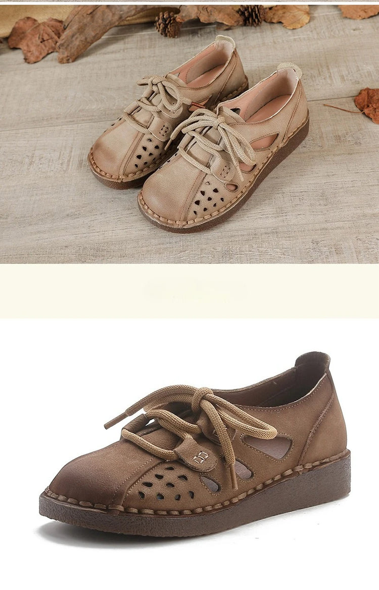 Sandali Slip-on in Pelle da Donna 2026 Nuovo Stile, Sandali con Suola Spessa da Donna, Scarpe Retrò Stile Mamma con Fori, Sandali di Lusso da Donna