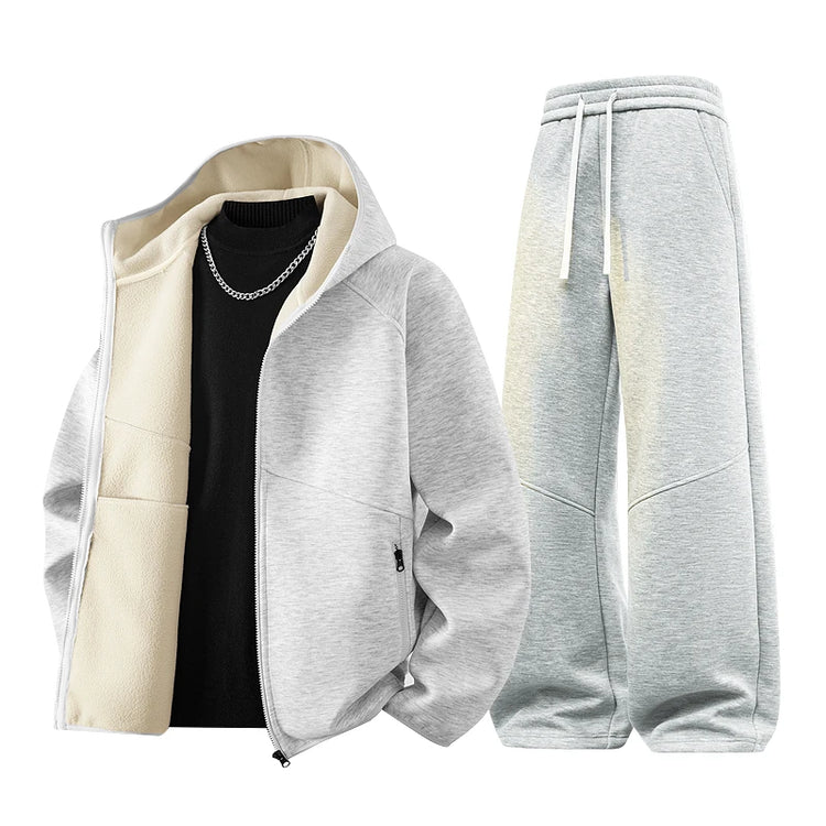 Men's Sweatshirt Set Fleece Jacket Sweatpants 2 Piece Hooded Oversize 6XL 7XL 8XL Tracksuit Winter Warm Zip Outfit Thick Thermal