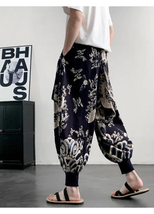 Men's Summer Pants 2026 Lightweight Thin Cotton Comfortable Beach Trousers, Loose Casual Hip Hop Printed Pants, Fashion Oversized Jogger Pants