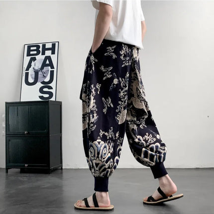 Pantaloni Estivi da Uomo 2026 in Cotone Leggero Sottile Comodi da Spiaggia, Pantaloni Larghi Casual Hip Hop Stampati, Pantaloni Jogger Oversize alla Moda