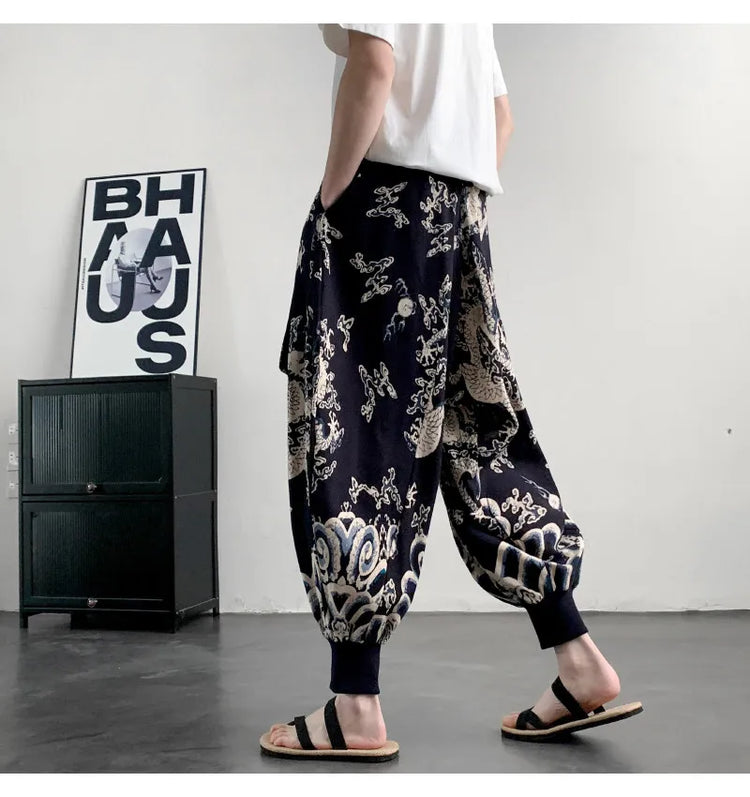 Pantaloni Estivi da Uomo 2026 in Cotone Leggero Sottile Comodi da Spiaggia, Pantaloni Larghi Casual Hip Hop Stampati, Pantaloni Jogger Oversize alla Moda