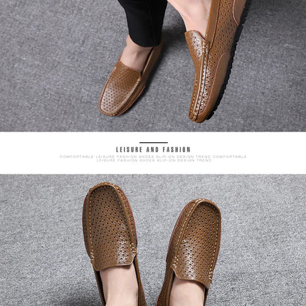 Mocassini da Uomo Estivi 2026 in Vera Pelle di Lusso, Scarpe Casual Traspiranti con Intaglio, Slip-on da Guida