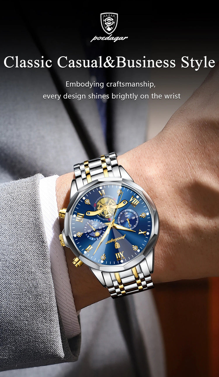 POEDAGAR Orologio da uomo di lusso Top originale impermeabile cronografo luminoso orologio da polso da uomo al quarzo in acciaio inossidabile orologi da uomo Reloj platinumshop