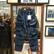 Multi Pockets Heavyweight Cotton Denim Dark Blue Men Pants American Tough Guys Male Overalls Straight Workwear Cargo Trousers