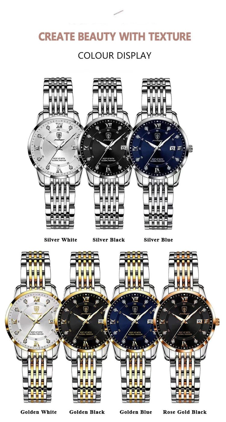 POEDAGAR Orologio da donna di lusso Orologio da donna impermeabile in acciaio inossidabile con data luminosa Orologi al quarzo da donna semplici e casual alla moda platinumshop