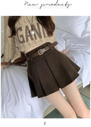 Autumn and Winter 2025 New High-waisted A-line Skirt College Style Sweet Versatile Woolen Pleated Skirt PlatiNum