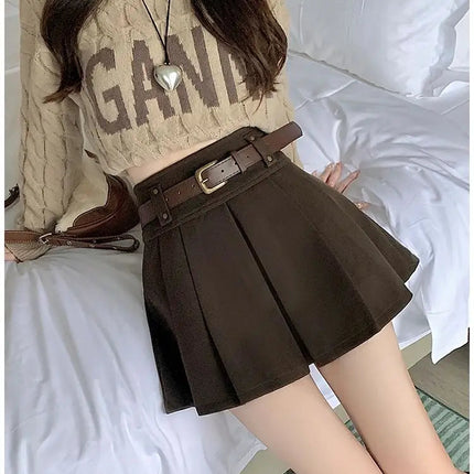 Autumn and Winter 2025 New High-waisted A-line Skirt College Style Sweet Versatile Woolen Pleated Skirt PlatiNum