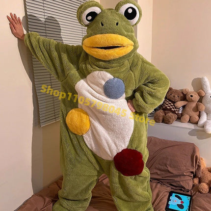 Cartoon Animal One‑Piece Pajamas Soft Coral Fleece Plush Jumpsuit Warm Loungewear For Home Sleepwear Theme Party Costume