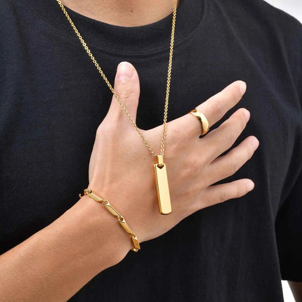 Set di 3 Collane con Barra Verticale per Uomo, Collana con Ciondolo in Acciaio Inossidabile Stile Hip Hop, Set di Gioielli alla Moda Regalo per Lui platinumshop