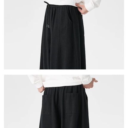 Pantaloni a gamba larga da uomo comodi da indossare Pantaloni casual Pantaloni Harun giapponesi Pantaloni sportivi con coulisse a lanterna da uomo Taglie forti