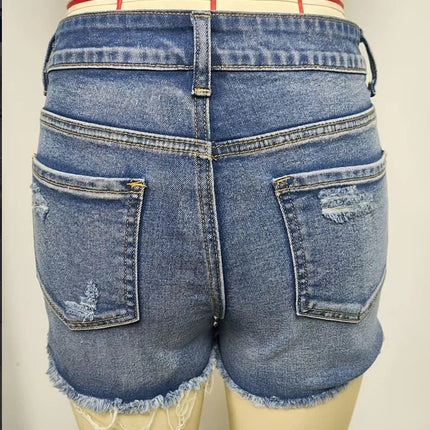 Ripped Raw Denim Shorts For Women Fashion A-line Hem Female Summer Hot Pants Streetwear Blue Clothing Skinny Sexy Retro Leisure PlatiNum