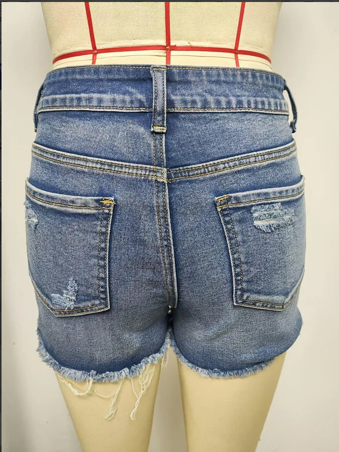 Ripped Raw Denim Shorts For Women Fashion A-line Hem Female Summer Hot Pants Streetwear Blue Clothing Skinny Sexy Retro Leisure PlatiNum