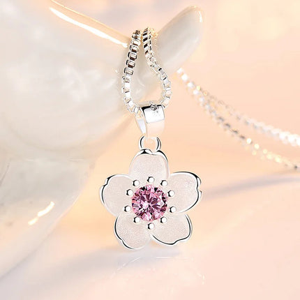 925 Sterling Silver Pink Purple Peach Blossom Necklaces For Women Luxury Designer Jewelry Accessories Wholesale Jewellery PlatiNum