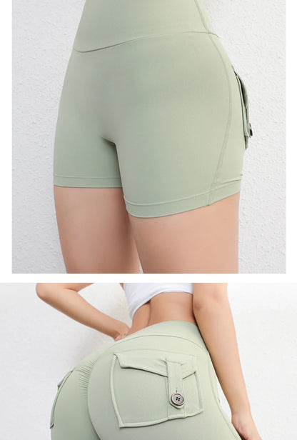 Peach Butt Fitness Shorts Women's Exercise Three-Quarter Pants Cargo Air Dry Pocket Yoga Tight Lift Summer