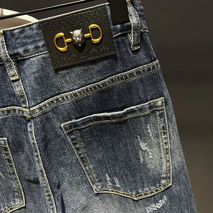 2023 Spring and Autumn New Men's Fashion Trend Ripped Patch Small Foot Pants Men's Casual Slim Comfortable High-Quality Jeans PlatiNum