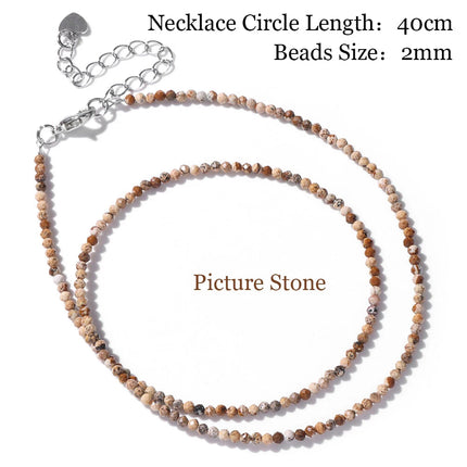 Mini Stone Beaded Necklace 2mm Faceted Natural Agat Quartzs Necklaces Female Fashion Party Choker for Women Girls Jewelry Gift PlatiNum