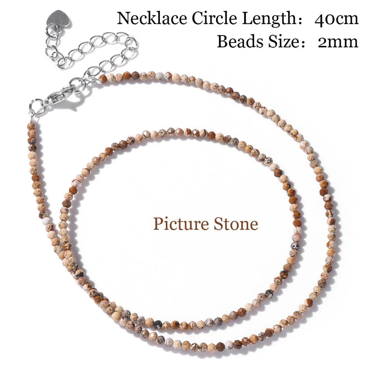 Mini Stone Beaded Necklace 2mm Faceted Natural Agat Quartzs Necklaces Female Fashion Party Choker for Women Girls Jewelry Gift PlatiNum