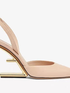 Estate Tacchi strani Scarpe da donna Design tinta unita Scarpe da donna con cinturini posteriori da viaggio Punta a punta Moda Zapatos Para Mujere