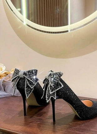 Shoes for Woman 2025 Silver Women's heeled Summer Footwear Wedding Bride Shoe Rhinestone Pointed Toe Super High Heel Diamond PlatiNum