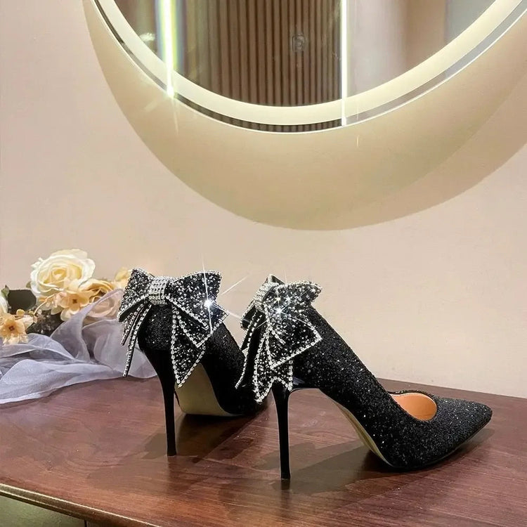 Shoes for Woman 2025 Silver Women's heeled Summer Footwear Wedding Bride Shoe Rhinestone Pointed Toe Super High Heel Diamond PlatiNum