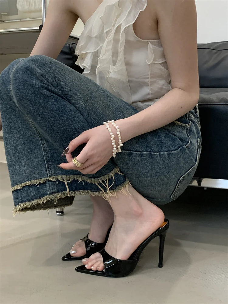 Hlieny 2026 Moda estiva Tacchi a spillo Donna Pantofole a punta Banchetto Abito Sandali Festa Matrimonio Mulo Presentazioni aziende produttrici giochi Scarpe
