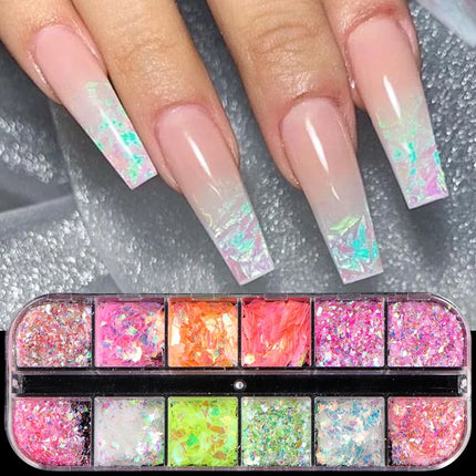 12 Grids Aurora Chameleon Nail Glitter Flakes Irregular Crystal Glass Sequins Powder Shiny Mermaid Paillette Nail Art Decoration 2026