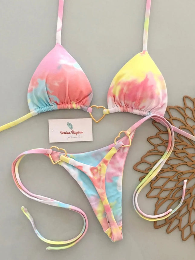 Micro Bikini 2026 Women's Sexy Brazilian Swimsuit with Halter Straps Solid Color Push-Up Thong Female Beachwear
