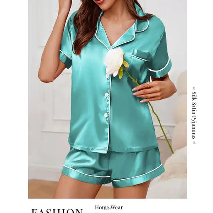 Pigiama da donna in raso di seta estivo Set Top e pantaloncini abbottonati 2 pezzi indumenti da notte colletto dentellato indumenti da notte Loungewear per le donne platinumshop