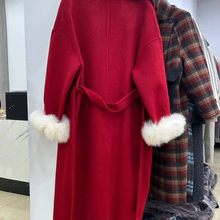 BJTZ Fox Fur Classic Long Double-Sided Pure Wool Coat For Women 2025 New Autumn Winter High-End Woolen Jacket