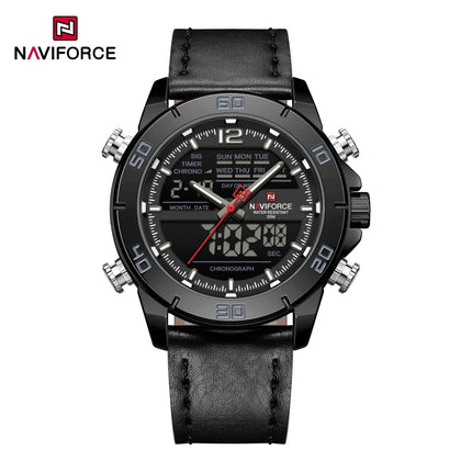 NAVIFORCE Orologio alla moda da uomo con cinturino in vera pelle Movimento al quarzo resistente all'acqua 30M Display luminoso con giorno e data F platinumshop