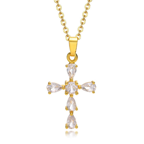 Danity Cubic Zirconia Cross Pendant Necklace for Women, Stainles Steel Chain Adjustable PlatiNum