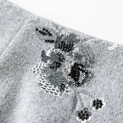 FSLE 【Premium Series】Vintage Sequin Embroidery Short Skirt with Slightly Fitted Back Winter 2025 New Arrival Grey Skirts PlatiNum