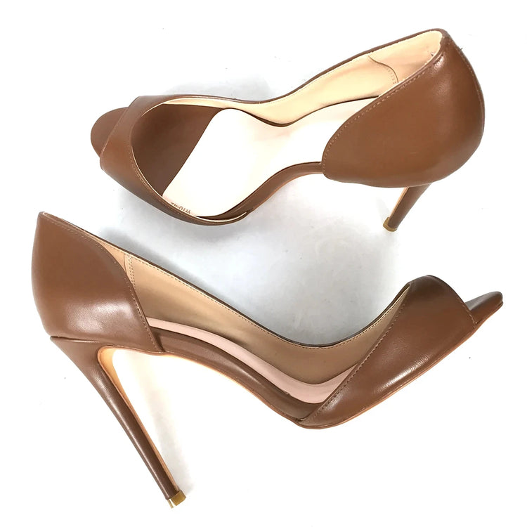 Scarpe da Donna Marroni con Punta Aperta, Tacco Alto e Stiletto per Feste ed Eventi Serali