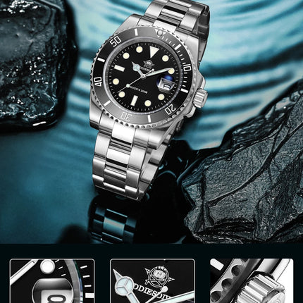 ADDIESDIVE Classic Men's Business and Leisure Quartz Watch 200m Waterproof 316L Stainless Steel Sports Night Light Diving Watch