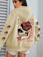 Plus Rose and Skull Pattern - Hoodie - Soft Casual Long Sleeve Pocket, Comfortable Women's Plus Size Daily Wear Clothing