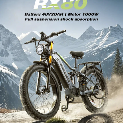 BURCHDA RX80 Bicicletta Elettrica da Montagna 1000W 50KM/H, Batteria al Litio 48V20AH, Pneumatici Fat 4.0 da 26 Pollici, E-Bike per Adulti