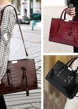 Luxury Vintage Women's Crocodile Pattern Handbag Large Capacity Tote Bag Leather Business Shoulder Bag For Female PlatiNum